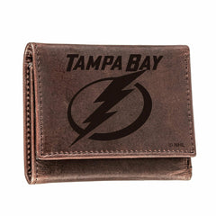 Tampa Bay Lightning, Tri-Fold Wallet, Brown, CH, 100% Genuine Leather