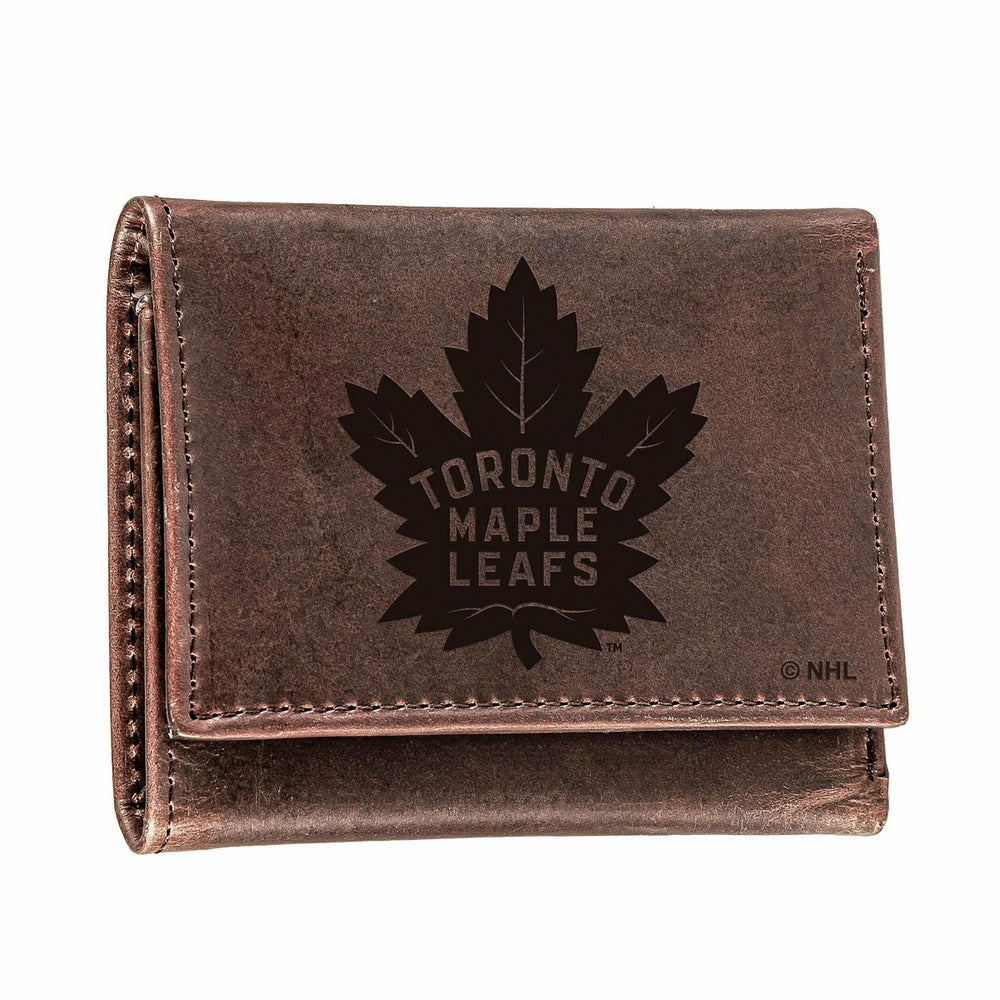 Toronto Maple Leafs, Tri-Fold Wallet, Brown, CH, 100% Genuine Leather