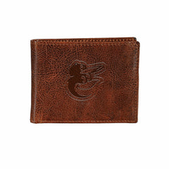 Baltimore Orioles, Embossed 100% Genuine Tumbled Leather Passcase Bi-F