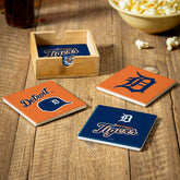Detroit Tigers Ceramic Coasters Set, 4pcs with Wood Caddy