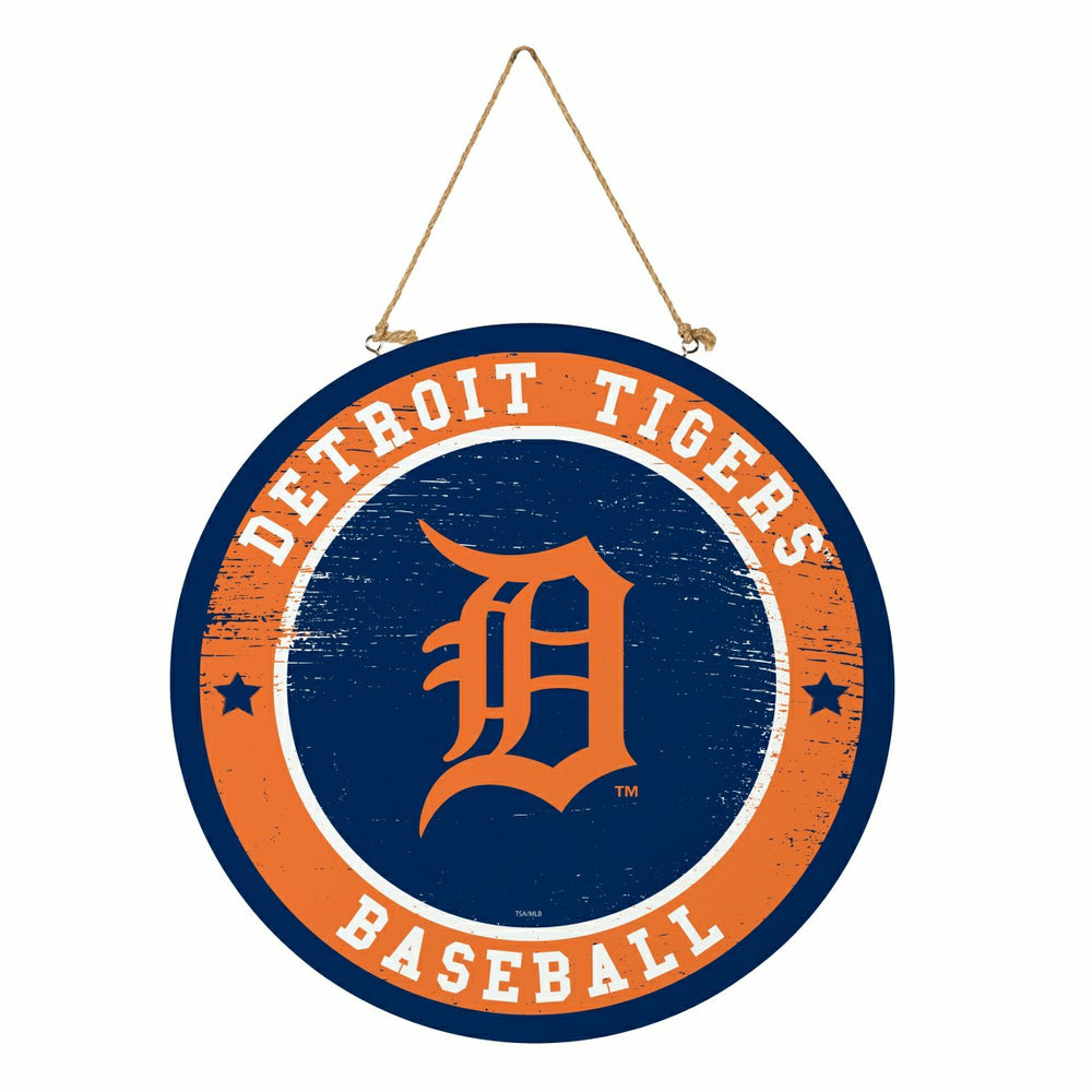 Detroit Tigers Round Door Décor with Hanging Rope, 18x18