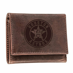 Houston Astros Tri-Fold Wallet Brown 100% Genuine Leather