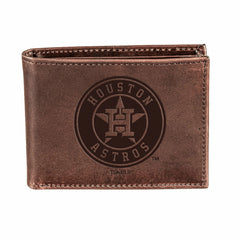 Houston Astros Bi-Fold Wallet Brown 100% Genuine Leather