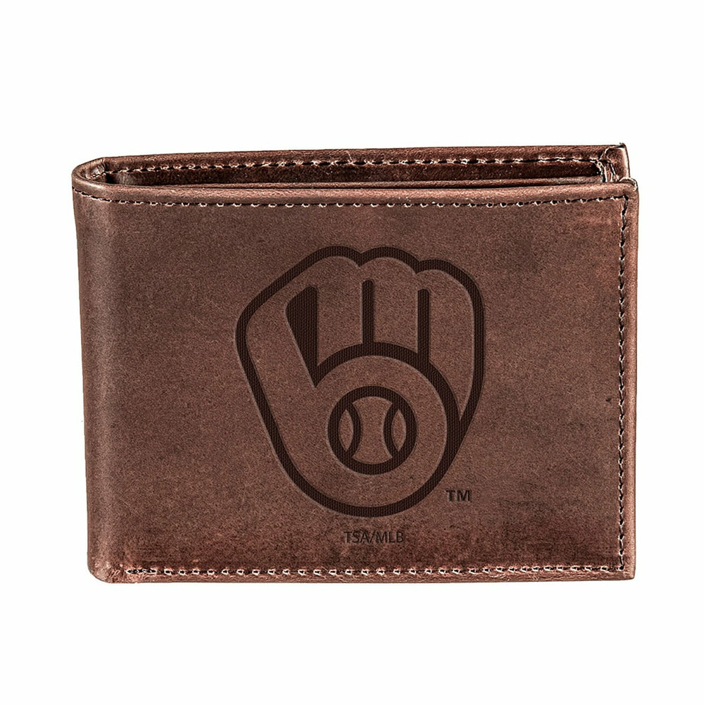 Milwaukee Brewers Bi-Fold Wallet Brown 100% Genuine Leather