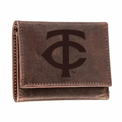 Minnesota Twins Tri-Fold Wallet Brown 100% Genuine Leather