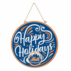 New York Mets Holiday Round Door Décor with Hanging Rope, 18x18