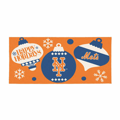 New York Mets Holiday Flocked Coir Sassafras Switch Mat, 22"x10"