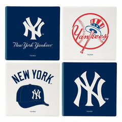 New York Yankees Ceramic Coasters Set, 4pcs with Wood Caddy