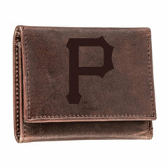 Pittsburgh Pirates Tri-Fold Wallet Brown 100% Genuine Leather