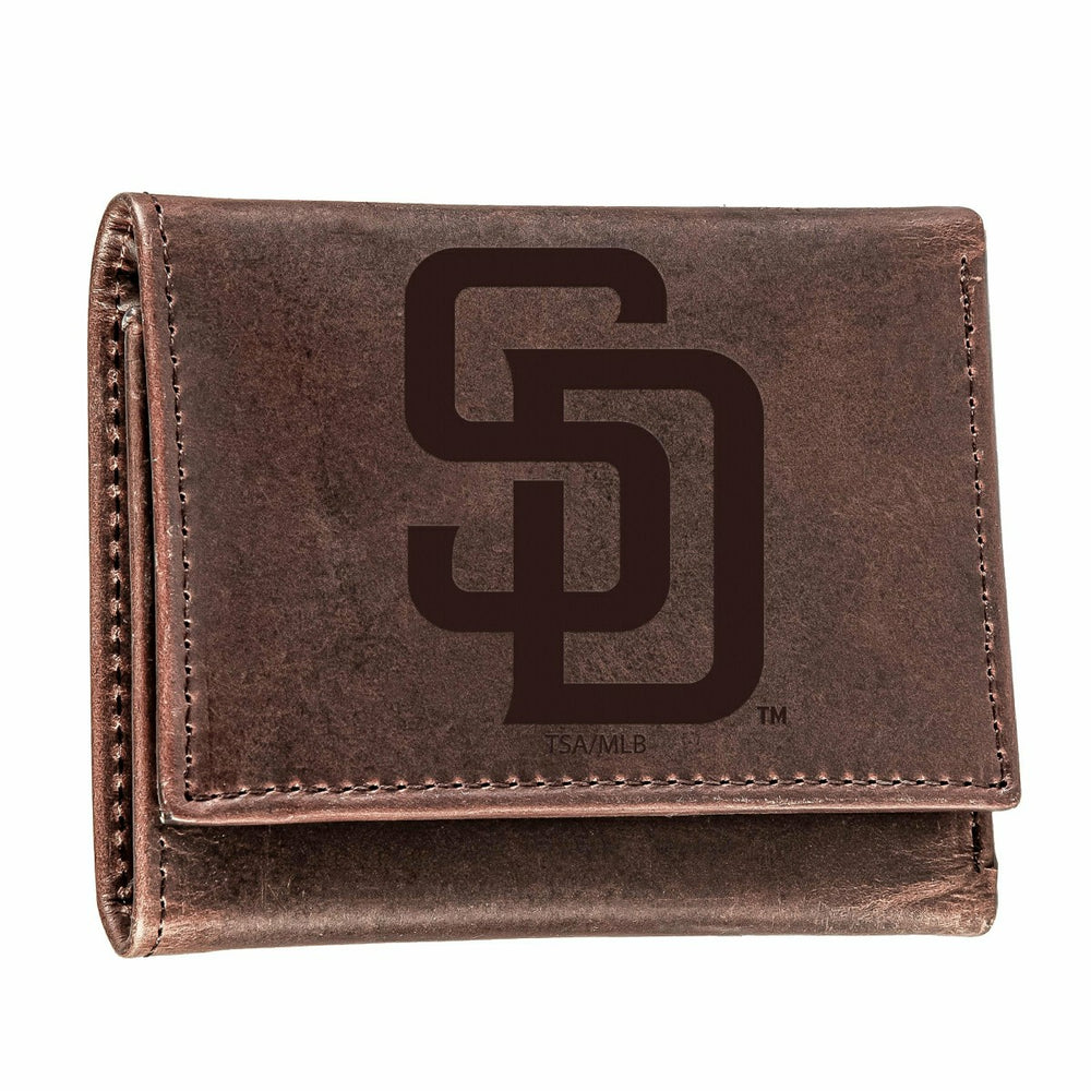 San Diego Padres Tri-Fold Wallet Brown 100% Genuine Leather