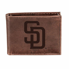 San Diego Padres Bi-Fold Wallet Brown 100% Genuine Leather