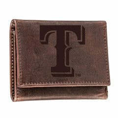 Texas Rangers Tri-Fold Wallet Brown 100% Genuine Leather