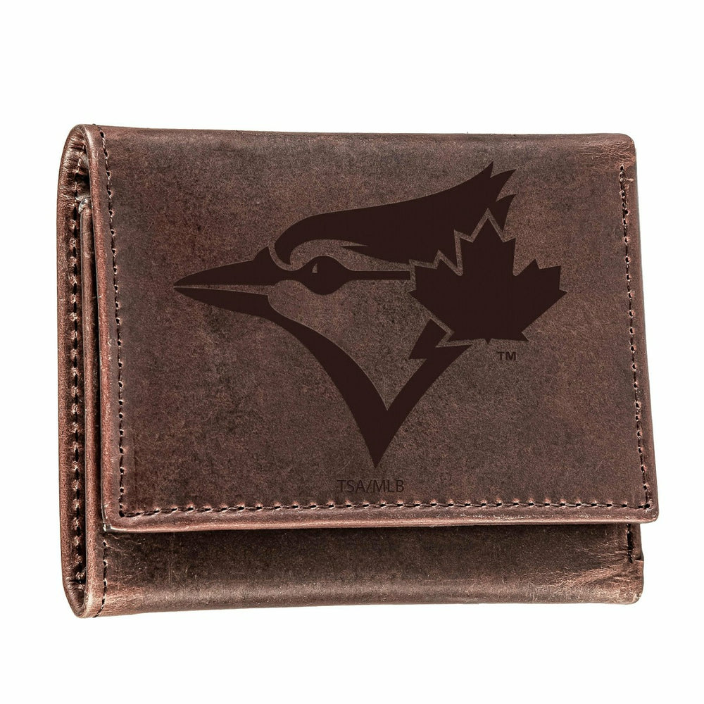 Toronto Blue Jays Tri-Fold Wallet Brown 100% Genuine Leather