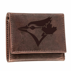 Toronto Blue Jays Tri-Fold Wallet Brown 100% Genuine Leather
