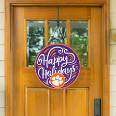 Clemson University Holiday Round Door Décor with Hanging Rope, 18x18