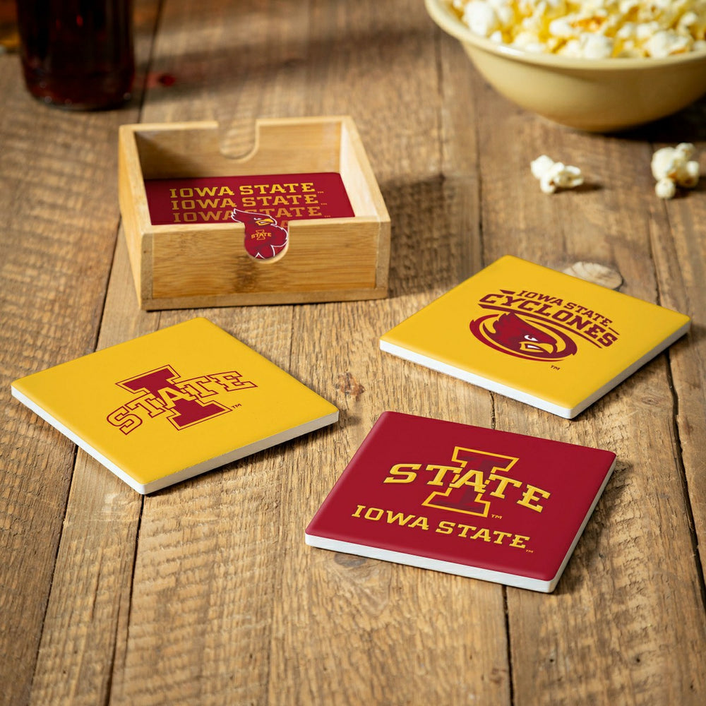 Iowa State University Ceramic Coasters Set, 4pcs with Wood Caddy