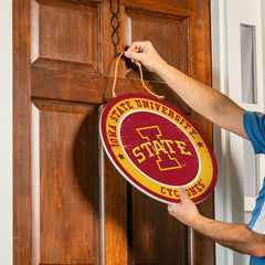 Iowa State University Round Door Décor with Hanging Rope, 18x18
