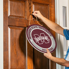 Mississippi State University Round Door Décor with Hanging Rope, 18x18