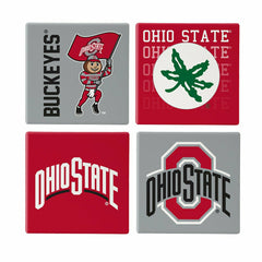 Ohio State University Ceramic Coasters Set, 4pcs with Wood Caddy