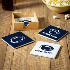 Penn State Ceramic Coasters Set, 4pcs with Wood Caddy
