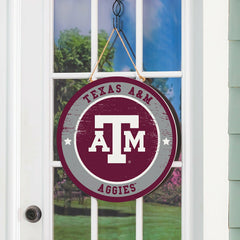 Texas A&M Round Door Décor with Hanging Rope, 18x18
