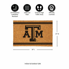 Texas A&M Large One Color Coir Mat, 36"x24"