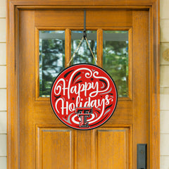 Texas Tech University Holiday Round Door Décor with Hanging Rope, 18x1