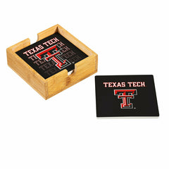 Texas Tech University Ceramic Coasters Set, 4pcs with Wood Caddy