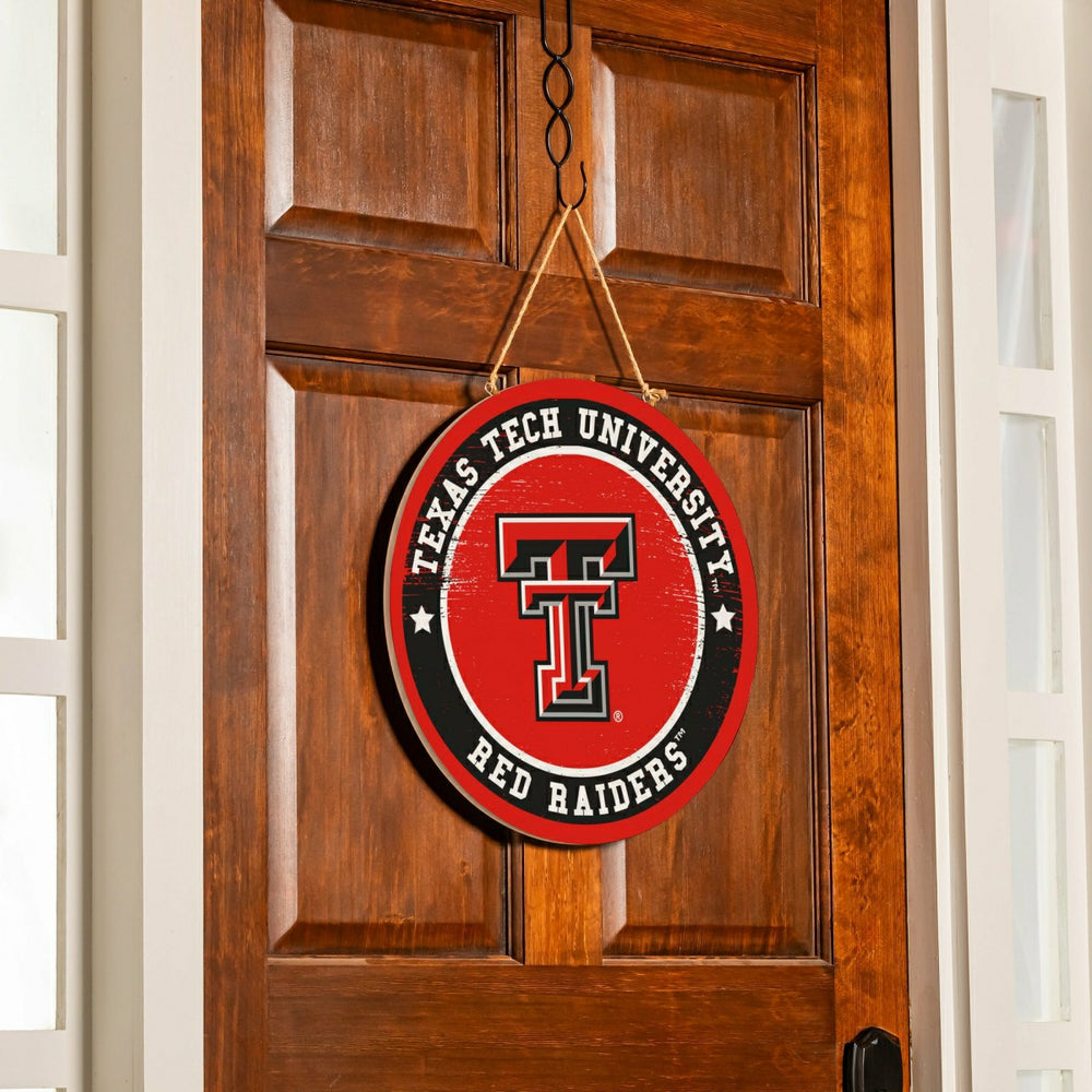Texas Tech University Round Door Décor with Hanging Rope, 18x18