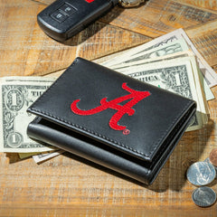 University of Alabama Black Tri-Fold Embroidered Wallet w/ RFID Blocking