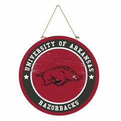 University of Arkansas Round Door Décor with Hanging Rope, 18x18