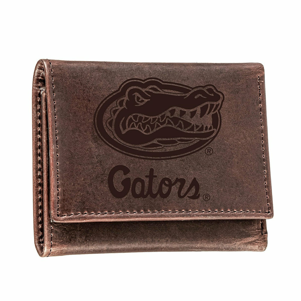University of Florida, Tri-Fold Wallet, Brown, CH, 100% Genuine Leathe