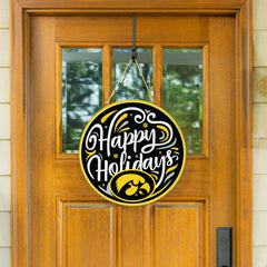 University of Iowa Holiday Round Door Décor with Hanging Rope, 18x18