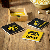 University of Iowa Ceramic Coasters Set, 4pcs with Wood Caddy