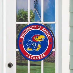 University of Kansas Round Door Décor with Hanging Rope, 18x18