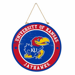 University of Kansas Round Door Décor with Hanging Rope, 18x18