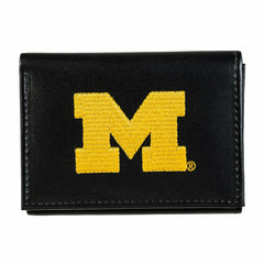 University Of Michigan Black Tri-Fold Embroidered Wallet w/ RFID Blocking