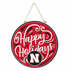 University of Nebraska Holiday Round Door Décor with Hanging Rope, 18x
