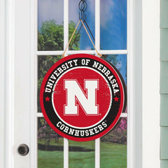 University of Nebraska Round Door Décor with Hanging Rope, 18x18