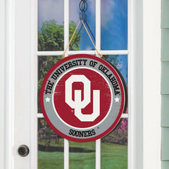 University of Oklahoma Round Door Décor with Hanging Rope, 18x18