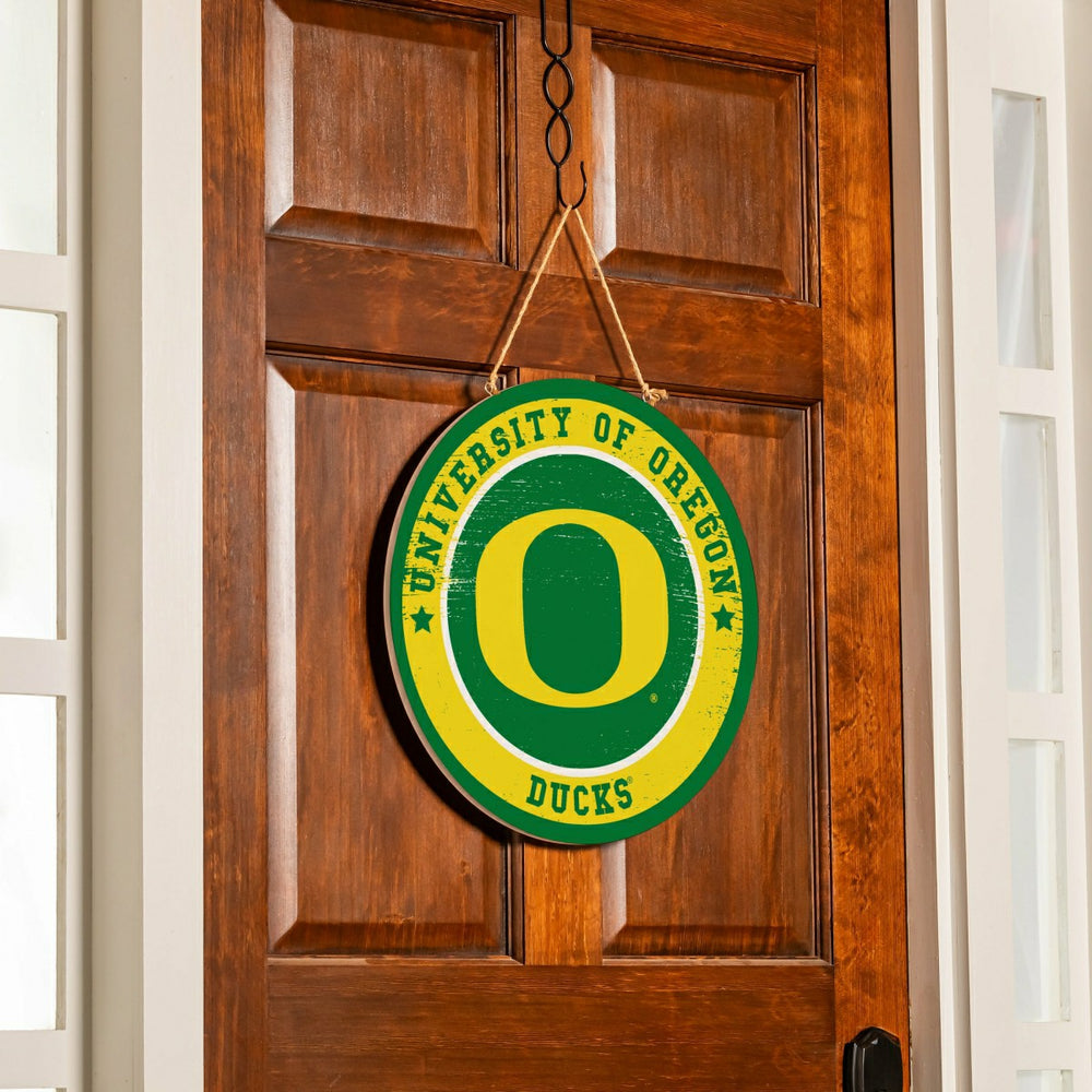 University of Oregon Round Door Décor with Hanging Rope, 18x18