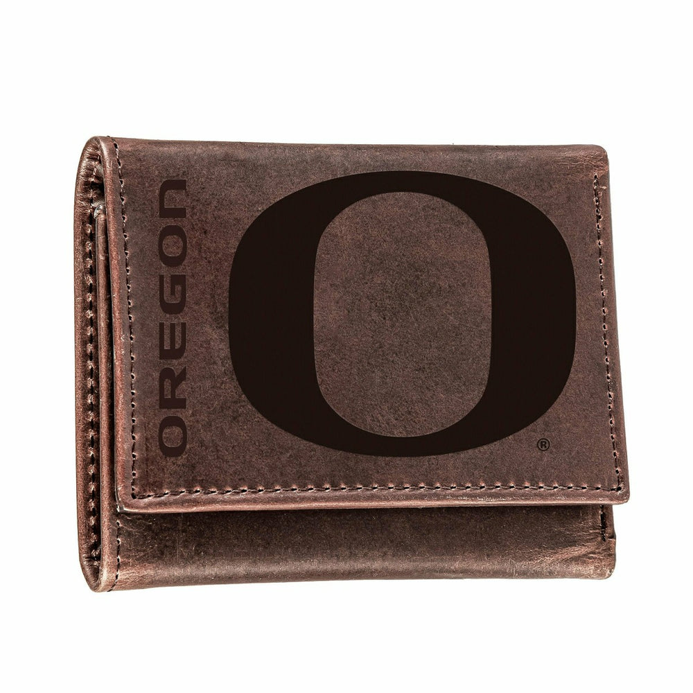 University of Oregon, Tri-Fold Wallet, Brown, CH, 100% Genuine Leather