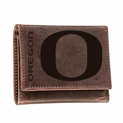 University of Oregon, Tri-Fold Wallet, Brown, CH, 100% Genuine Leather