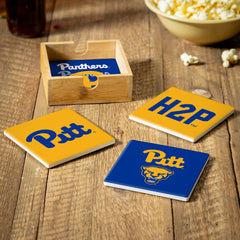 University of Pittsburgh Ceramic Coasters Set, 4pcs with Wood Caddy