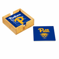 University of Pittsburgh Ceramic Coasters Set, 4pcs with Wood Caddy