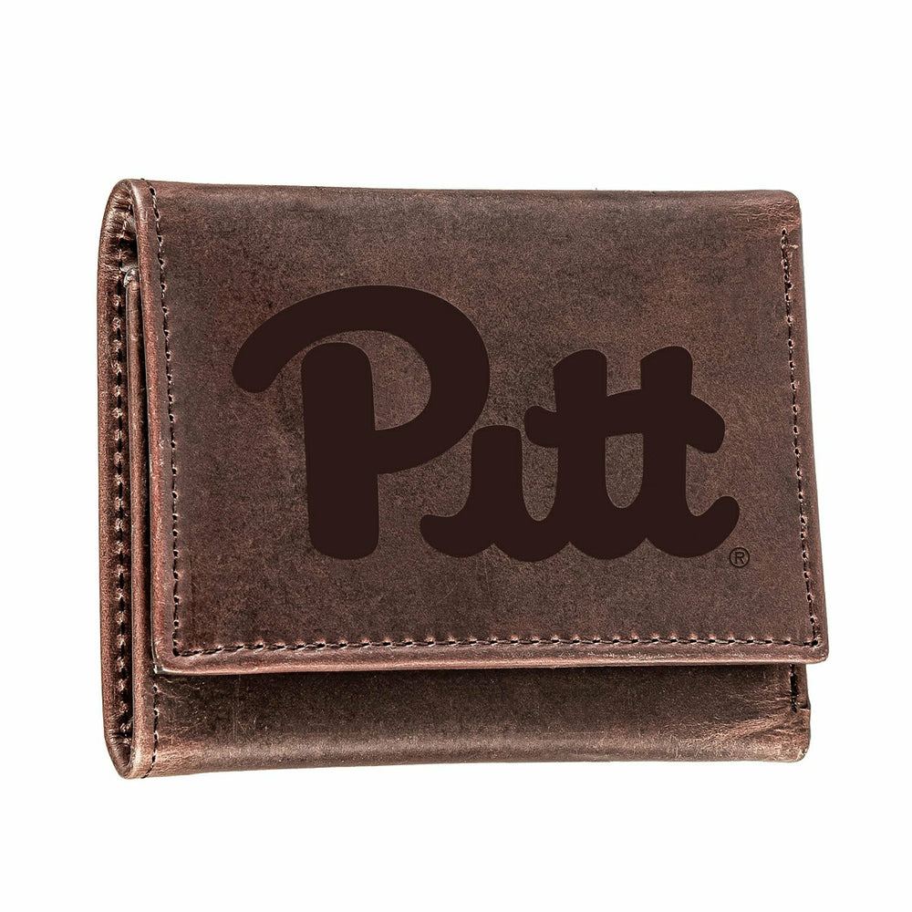 University of Pittsburgh, Tri-Fold Wallet, Brown, CH, 100% Genuine Lea