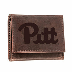 University of Pittsburgh, Tri-Fold Wallet, Brown, CH, 100% Genuine Lea