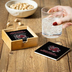University of South Carolina Ceramic Coasters Set, 4pcs with Wood Cadd