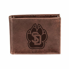 University of South Dakota, Bi-Fold Wallet, Brown, CH, 100% Genuine Le