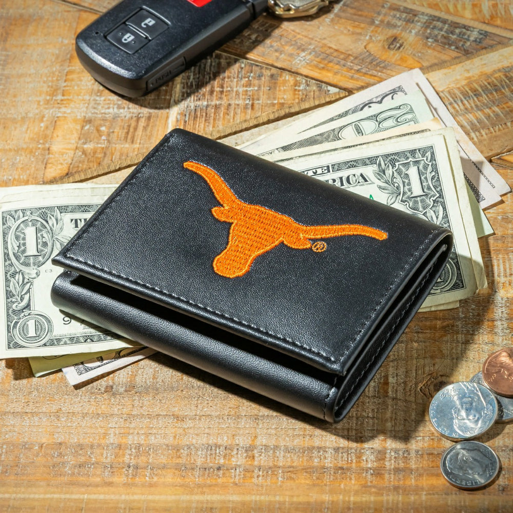 University of Texas Black Tri-Fold Embroidered Wallet w/ RFID Blocking